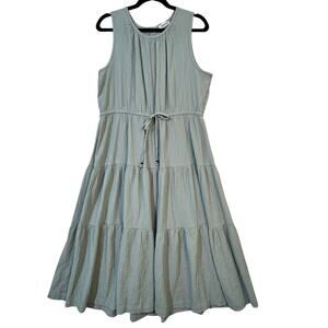 Calvin Klein Mint Green Sleeveless Tiered Pebble Textured Midi Dress Size 16